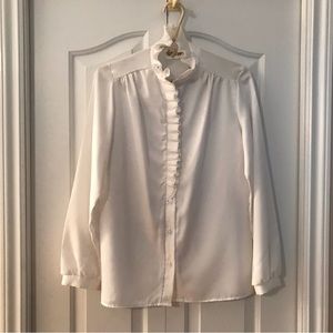 SEARS Women’s Vintage Sheer Long Sleeve Ruffled Neck/Front of Blouse siz…